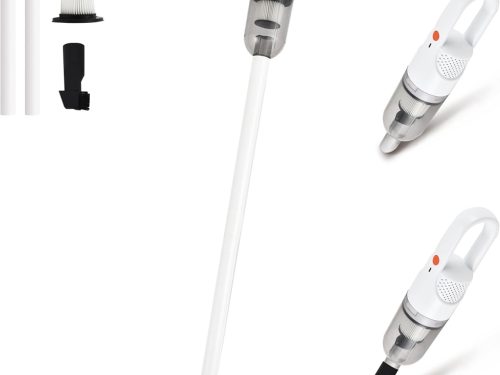 6-in-1 Lightweight Stick Vacuum Cleaner with 100W Powerful Motor, Mini Portable Household Handheld Vacuum Cleaner for Domestic Hard Floors, Carpets and Pet Hair (White Cordless)