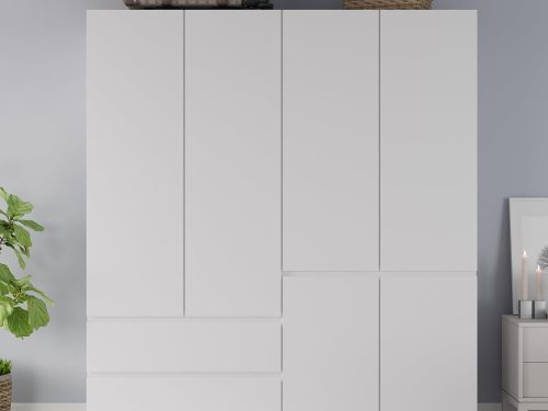 Armoire Wardrobe Closet with Doors and Drawers, 4 Door 2 Drawers White Bedroom Armoires Wooden Wardrobe Storage Cabinet 20.39" D x 63" W x 78.74" H