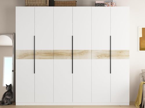 Large Wardrobe Closet 6 Doors, 94.4" W Wardrobe Clothes Organizer with Drawers & 4 Hanging Rods, Wooden Wardrobe Armoire Cabinet for Bedroom Storage, White Type E (94.4" W x 23.6" D x 82.7" H)
