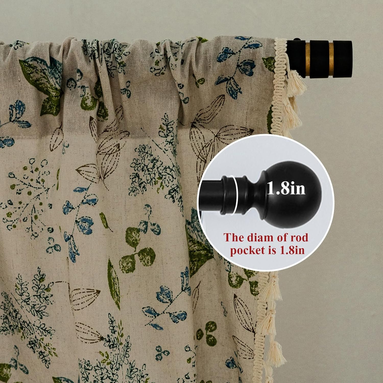 Leaf Curtains 84 Inch Length 2 Panels Tassel Boho Semi Sheer Drapes Bedroom Living Room Floral Rustic Country Rod Pocket Cotton Linen Blend Window Curtain Panel - Image 2