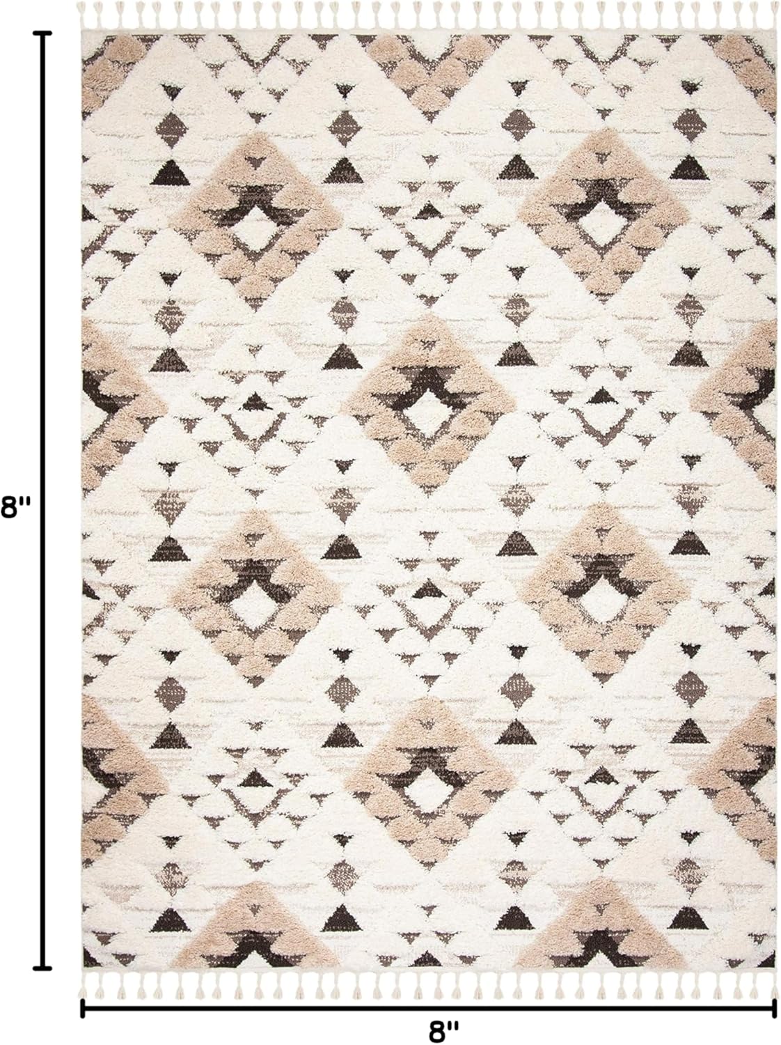 Tassel Shag Collection Area Rug - 8' Square, Ivory & Brown, Non-Shedding & Easy to Clean, Plush High-Low Texture, Ideal for Living Room, Bedroom, Dining Space (MTS688A) - Image 2