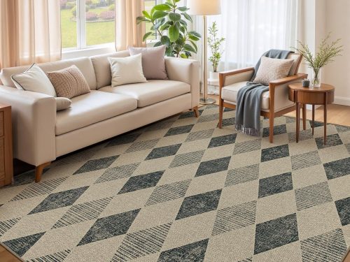 Easy Jute Rug 6x9 Checkered Rugs: Washable Woven Area Rug Non Slip Non Shedding Indoor Outdoor Carpet for Living Room Bedroom Dining Room Farmhouse Patio (6'x9' Black Diamond)