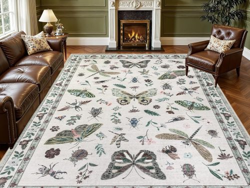 9x12 Area Rugs Living Room Rug: Vintage Washable Rug Floral Soft Carpet Indoor Floor Non-Slip Boho Stain Resistant Large Carpets for Bedroom Kids Nursery Dining Room Farmhouse Home Office Beige