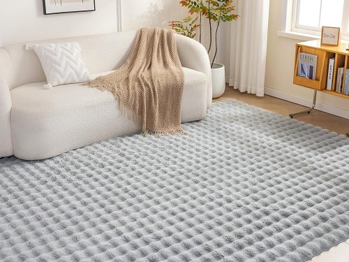 Indoor Area Rug, 3D Bubble Washable Home Decor Carpet for Living Room, Bedroom, 4' W × 6' L, Grey